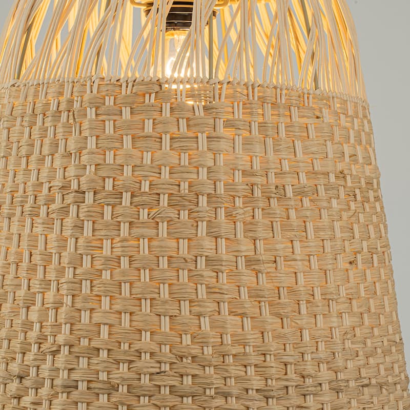 Willa 1-Light Rattan Bell Pendant, Coastal Boho - Handwoven - 16" Wide