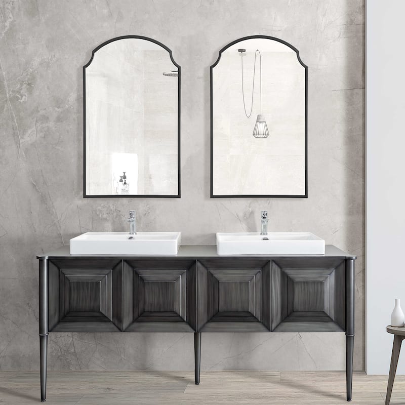 Copper Grove Satin Black Decorative Arched Wall Mirror