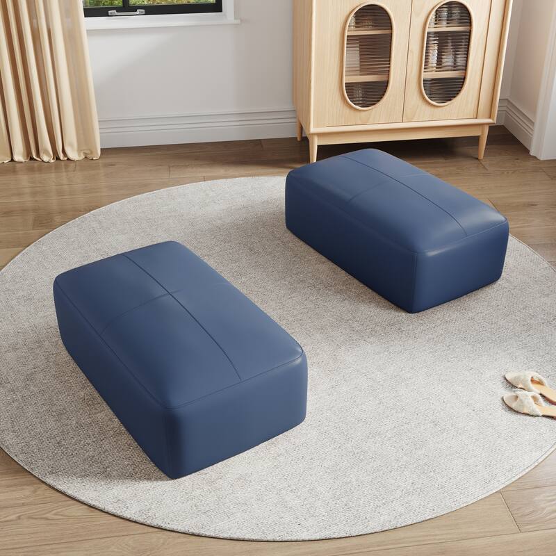 UIXE Genuine Leather Ottoman, Upholstered Ottoman for Living Room
