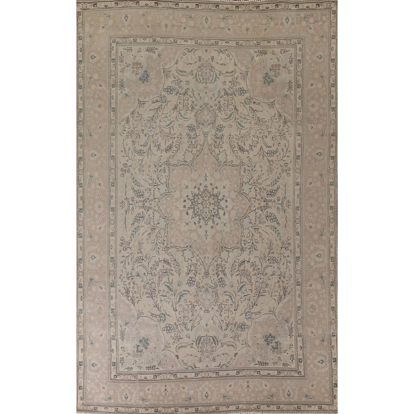 Hand Knotted Oriental 100% Wool Carpet Traditional Floral Beige & Ivories Tabriz Area Rug - 12' 11'' X 9' 6''