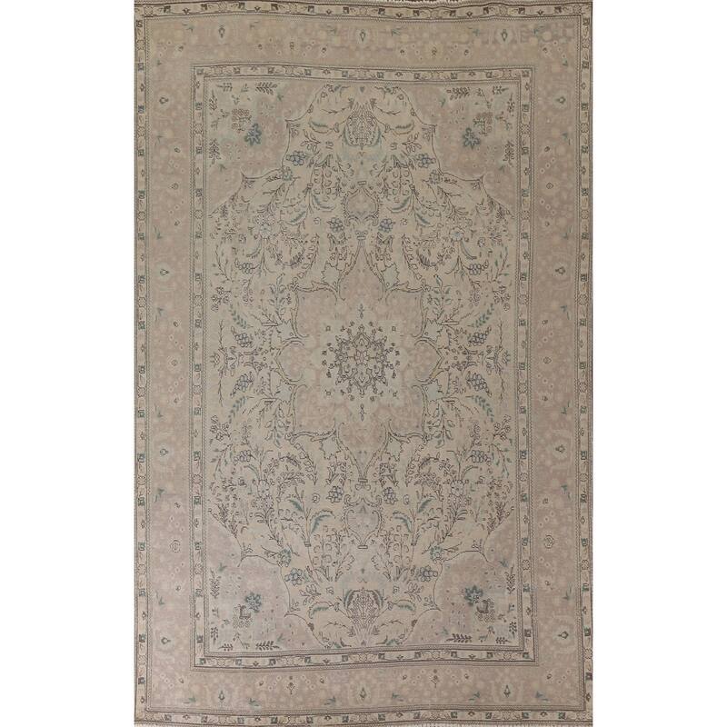 Hand Knotted Oriental 100% Wool Carpet Traditional Floral Beige & Ivories Tabriz Area Rug - 12' 11'' X 9' 6''