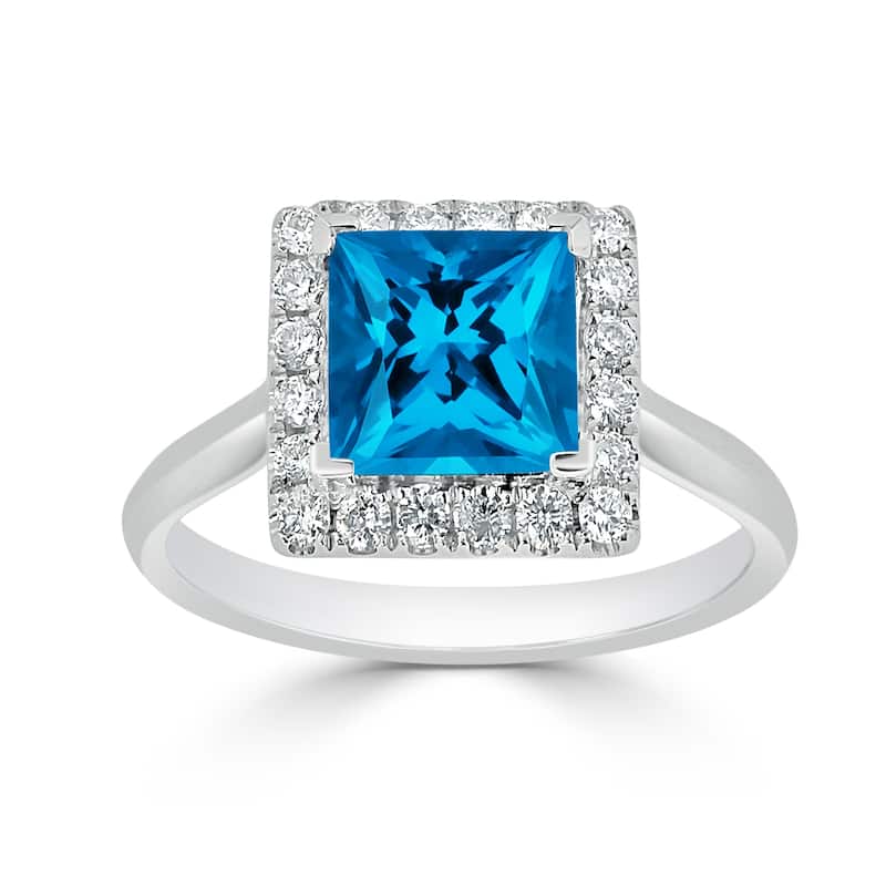Auriya 1 3/4ct Princess-cut Swiss Blue Topaz Halo Diamond Engagement Ring 1/3ctw 14k Gold