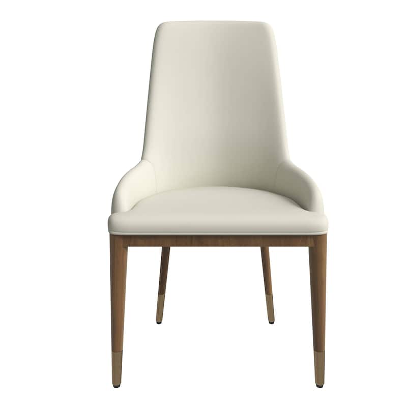 Dining Chair Upholstered in Leather with Rubberwood Frame Set of 2 Side Chair High Back and Gold Accent Legs