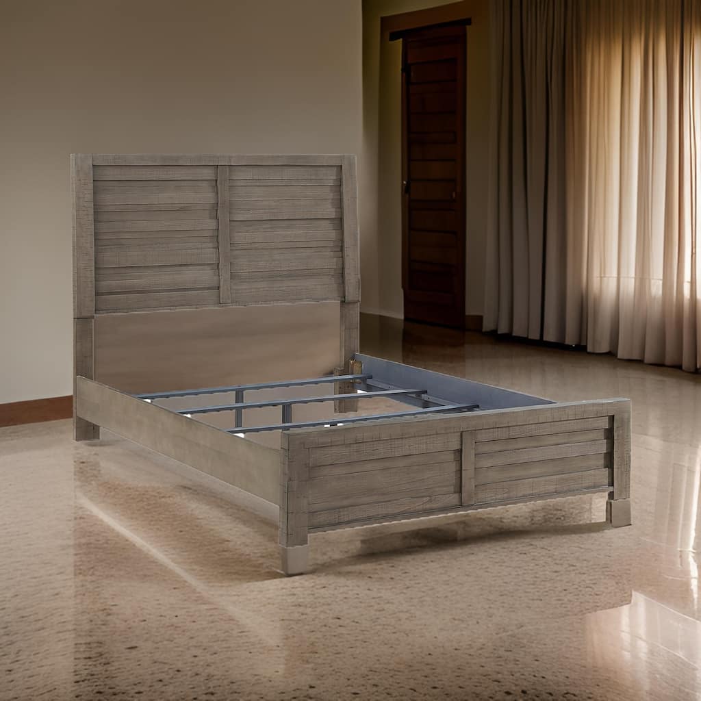 Niti Queen Size Bed, Rustic Style Panel Headboard Design, Gray Finish
