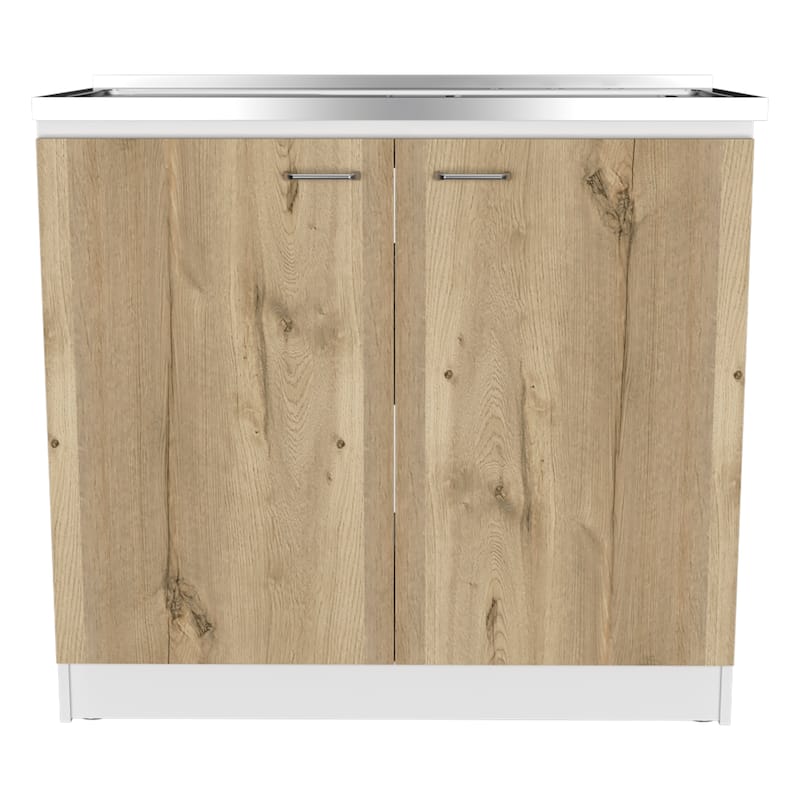 Brookeline Rectangle 2-Door Utility Sink and Cabinet White and Light Oak