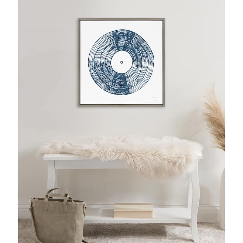 Kate and Laurel Sylvie Record Blue Framed Canvas by Statement Goods