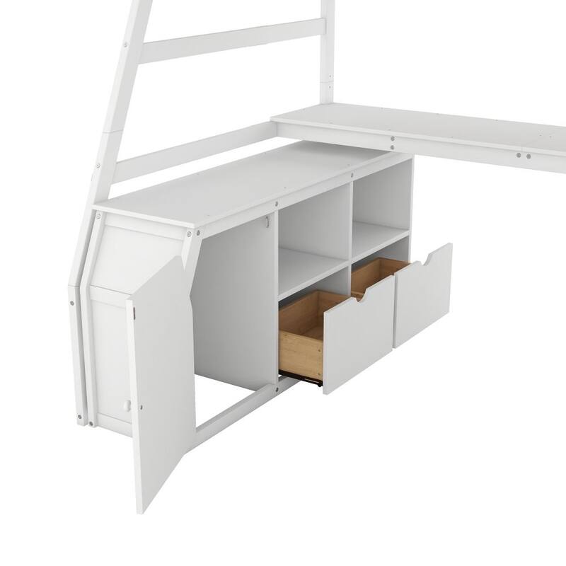 Twin Size Loft Bed with with 7 Drawers 2 Shelves and Desk