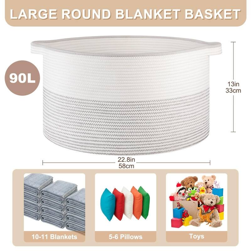 Large Woven Storage Basket with Handles - Cotton Rope, 22.8"x13"