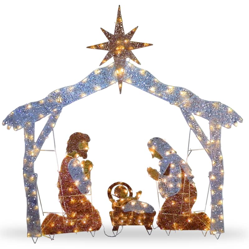 National Tree Company 6 ft. Nativity Christmas Scene with Clear Lights - White