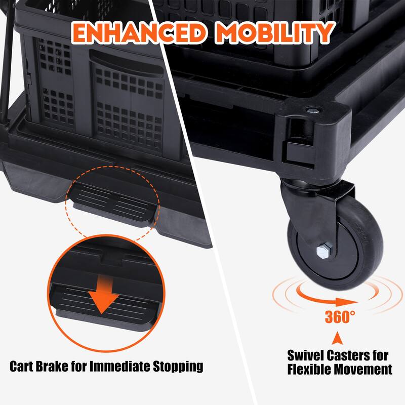 Multi-use Functional Collapsible Carts, Mobile Folding Trolley, Shopping cart with Storage Crate