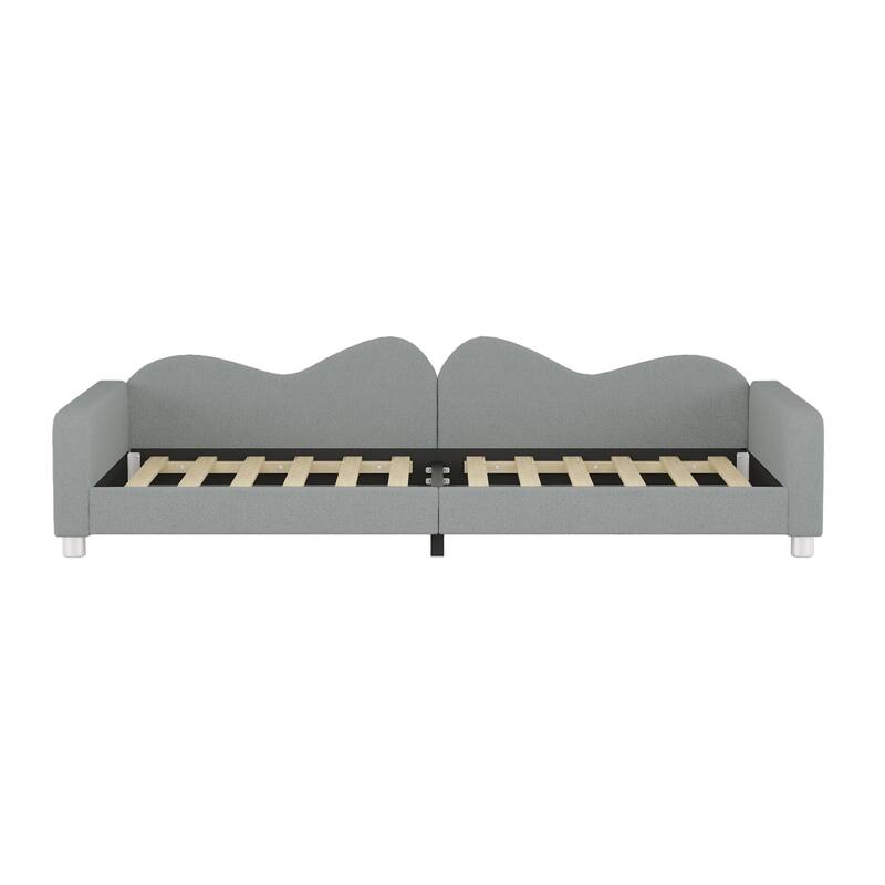 Twin/Full size Upholstered Daybed, Sherpa Fabric Sofabed with Cloud-Shaped Backrest