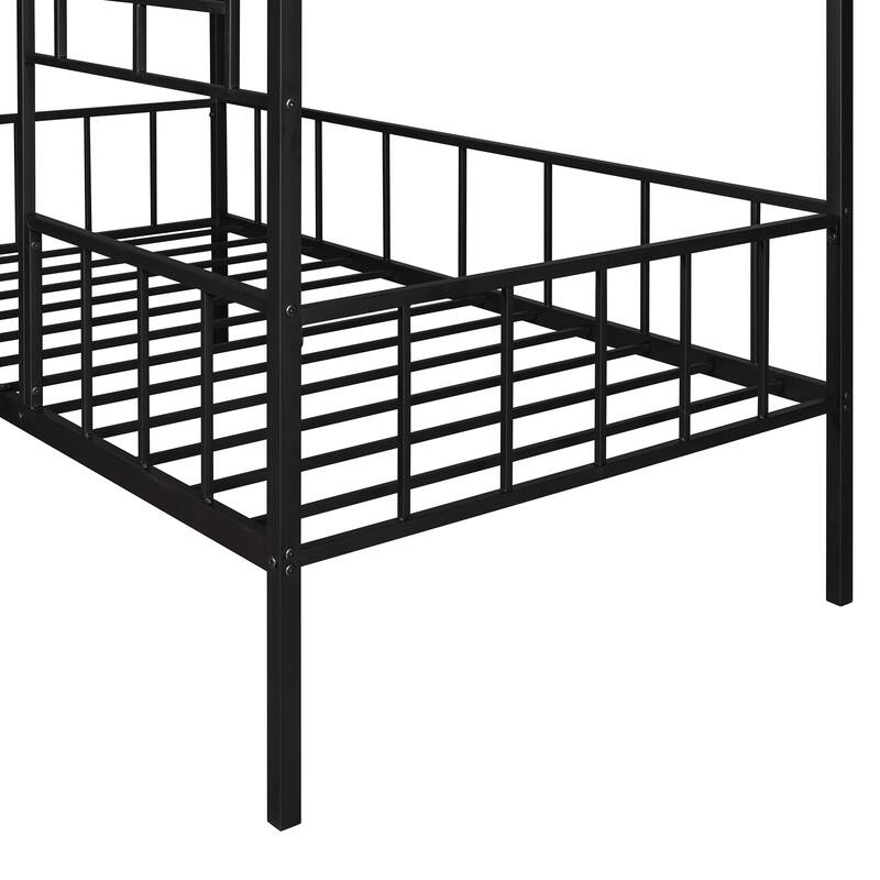 Metal House Bed Frame for Kids with Treehouse Design and Storage Space