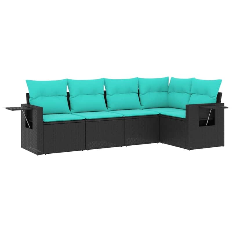vidaXL 5 Piece Patio Sofa Set with Cushions Black Poly Rattan