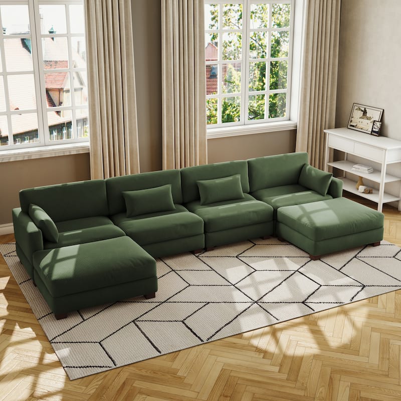 Corduroy Upholstered Modular Sectional Sofa for Living Room