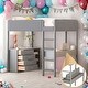 preview thumbnail 2 of 25, Full Size Loft Bed Wood Bed With Shelf,Drawers,Convertible Desk,Soft Padding and Plush Fabric