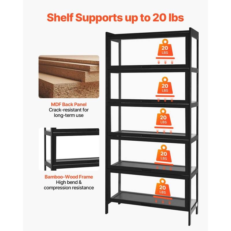 Black Acrylic 5-Tier Display Cabinet with Flip Doors and Shelves - 32.28 × 12.60 × 67.72 inch
