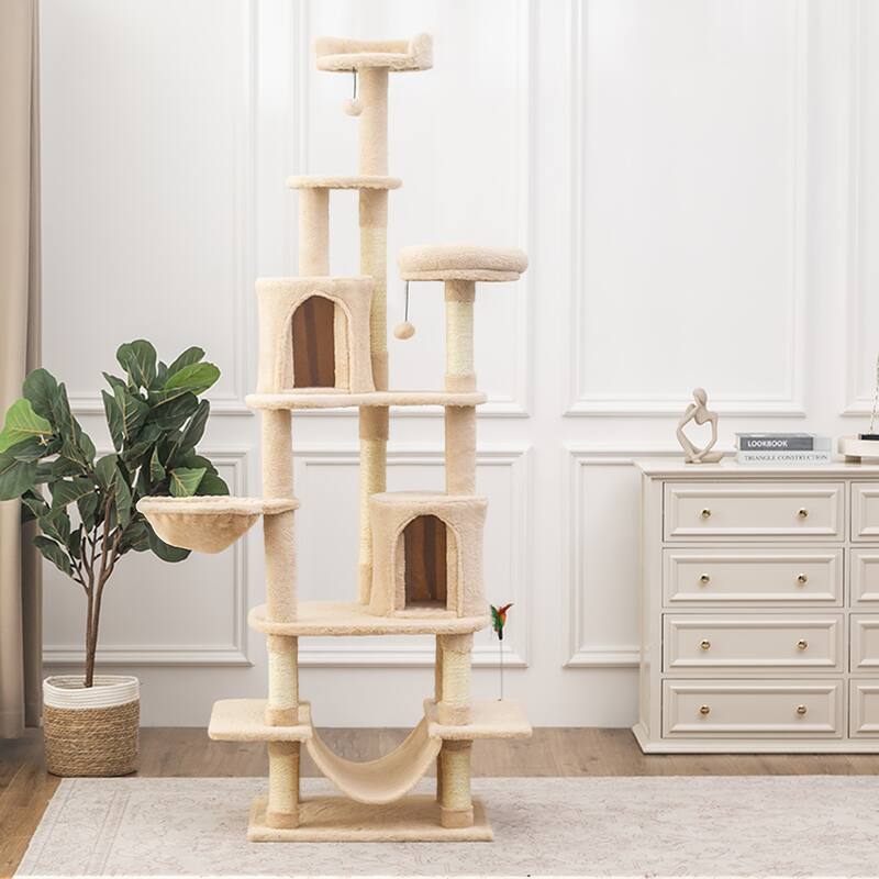 Adeco Cat Tree with Plush Hammock and Dangling Pompom