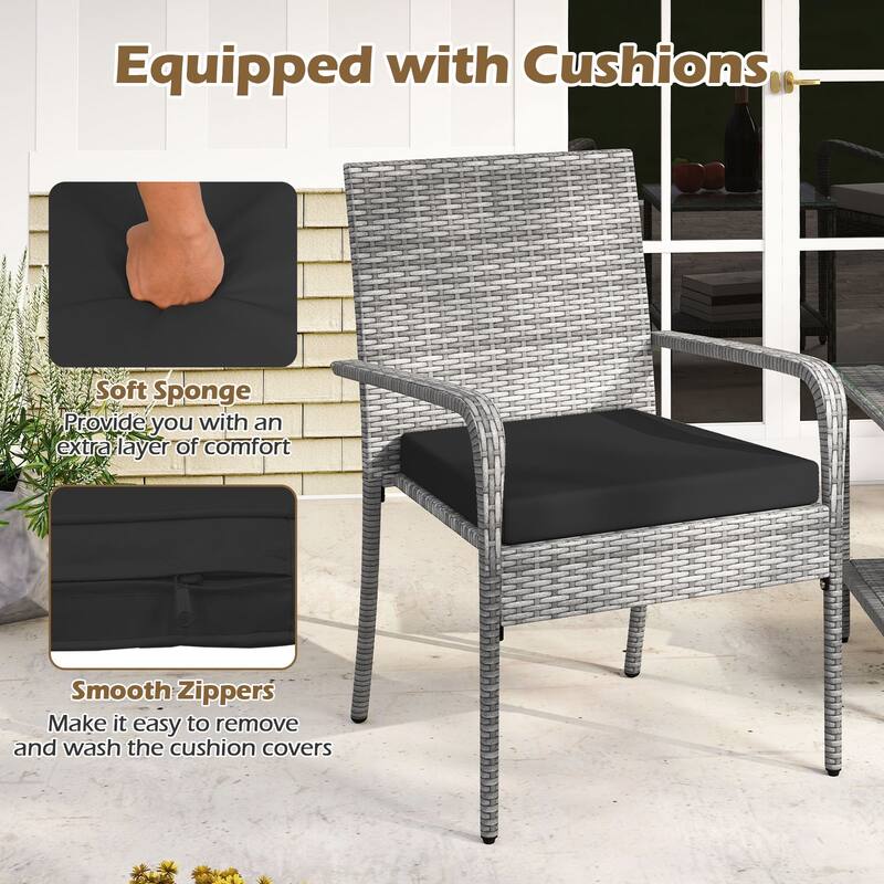 Gymax 3 Pieces Patio Furniture Set PE Rattan Porch Chairs w/ 2-Tier