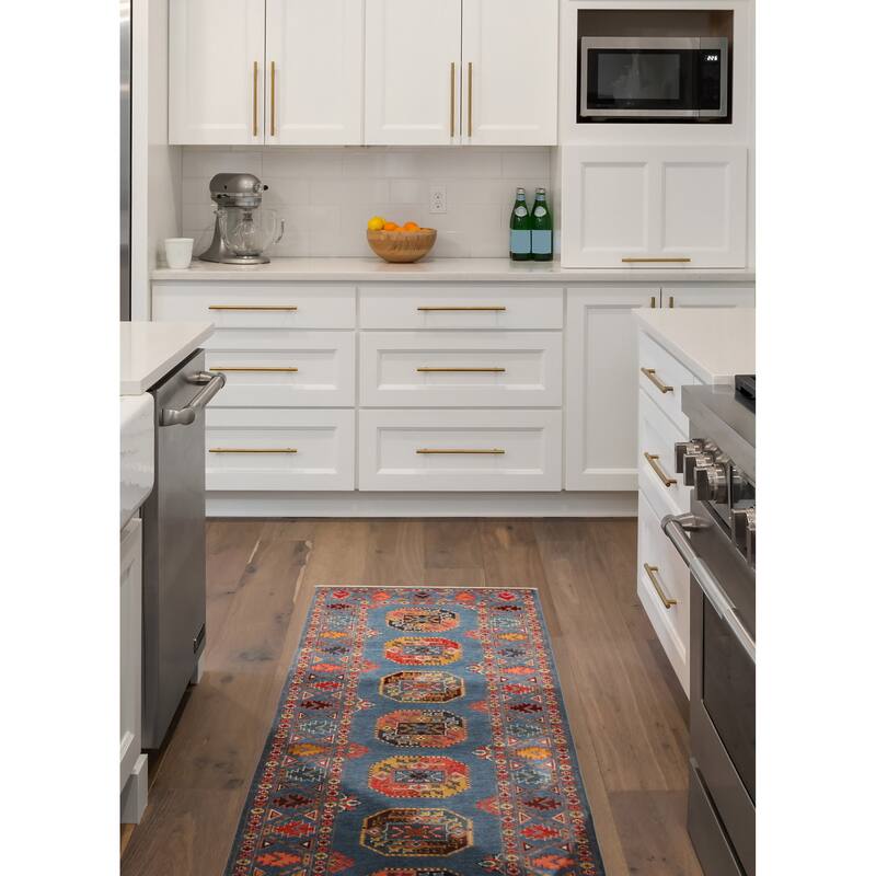 ECARPETGALLERY Hand-knotted Uzbek Ghazni Blue Wool Rug - 2'9 x 10'0