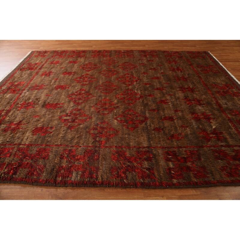 Brown Tribal Geometric Moroccan Berber Area Rug Handmade Wool Carpet - 8'1" x 10'6"