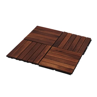 12" x 12" Square Acacia Hardwood Outdoor Flooring for Patio, Bancony