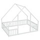 preview thumbnail 21 of 32, Full Wood House-Shaped Floor Bed with Fence, Guardrails Platform Bed House Bed