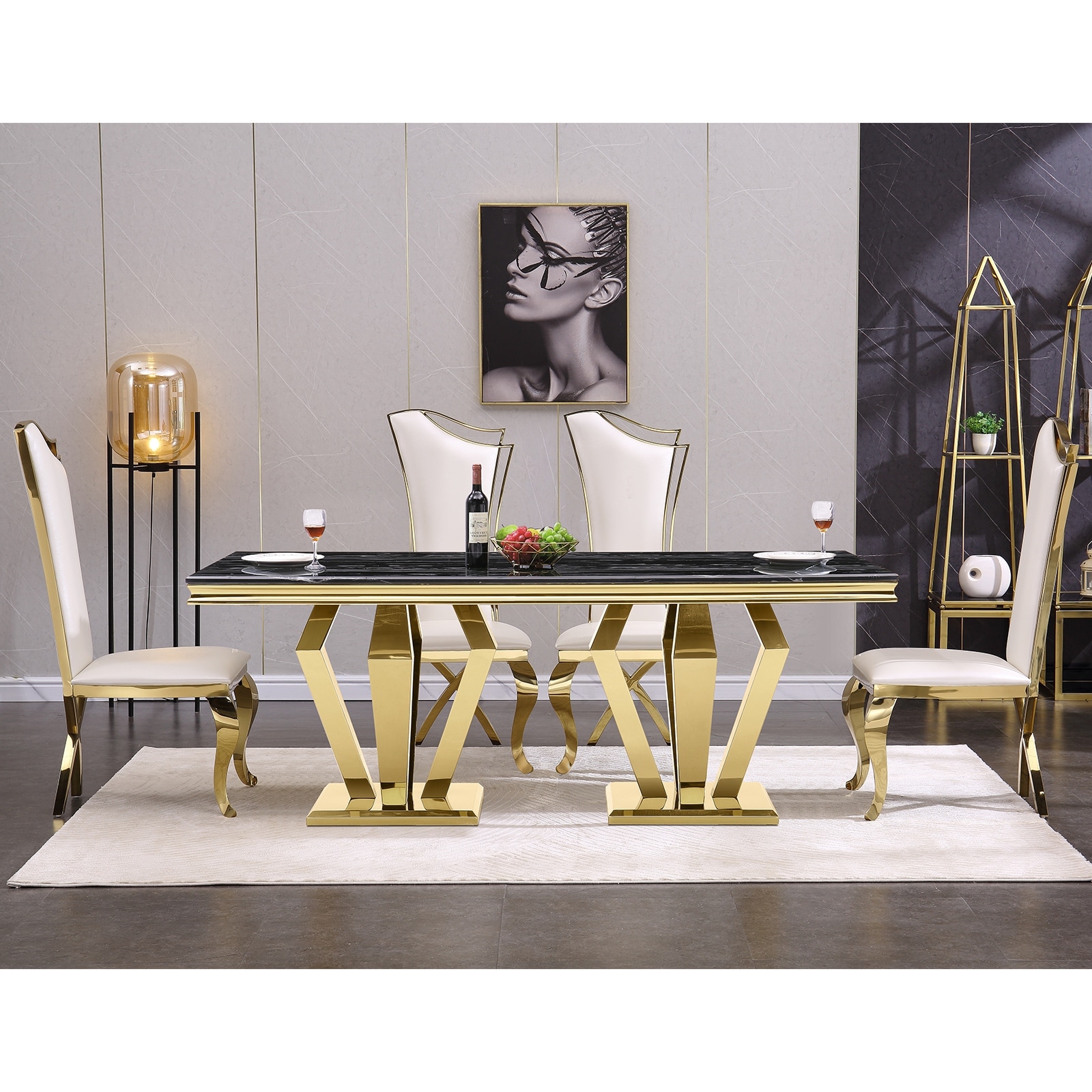 Luxury King Chairs Throne White PU Leather Dining Room Chair with Gold Polished Metal Legs Bed Bath Beyond 40119124