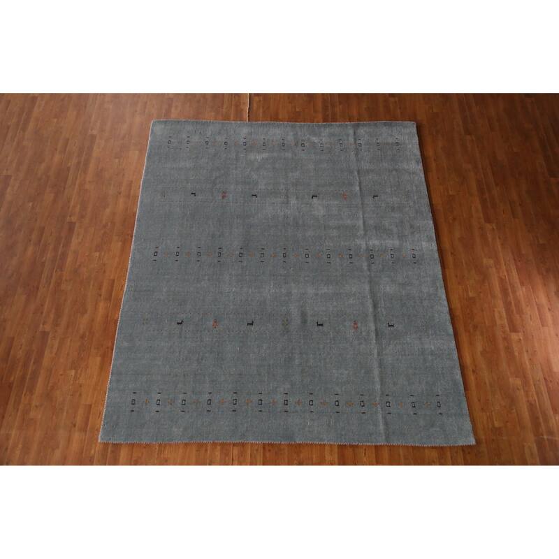 Hand Knotted Oriental 100% Wool Carpet Tribal Animal Pictorial Greys & Charcoal Gabbeh Area Rug - 9' 9'' X 8' 3''