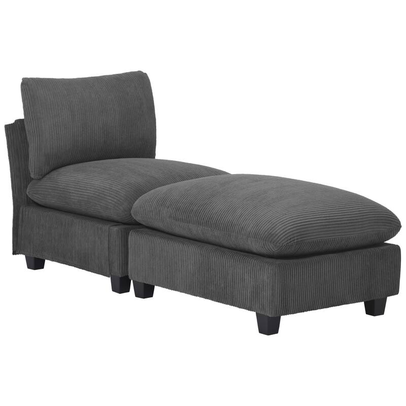 Hamilton Corduroy Upholstered Single Sofa Chair with Ottoman - Charcoal Gray