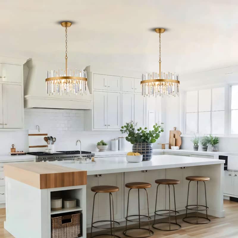 Casandra 5-light Drum Crystal Glass Chandelier-Glossy Brass - 18.5 inches in diameter x 16.5 inches H