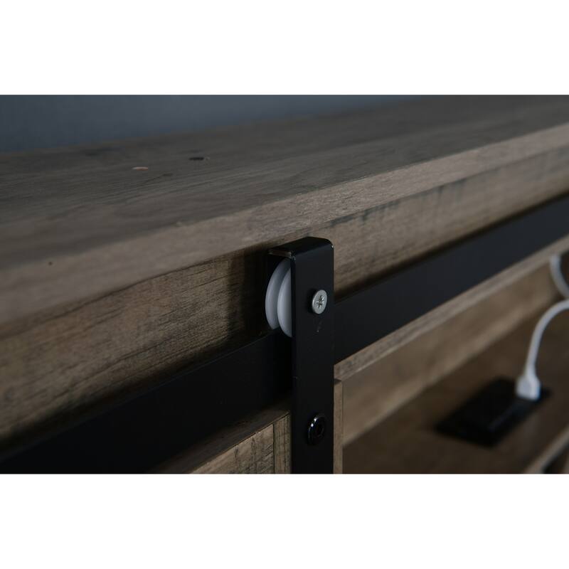 Queen Size Platform Bed with LED Headboard And Charging Station , Barn Door Design, App-Controlled RGB Lights