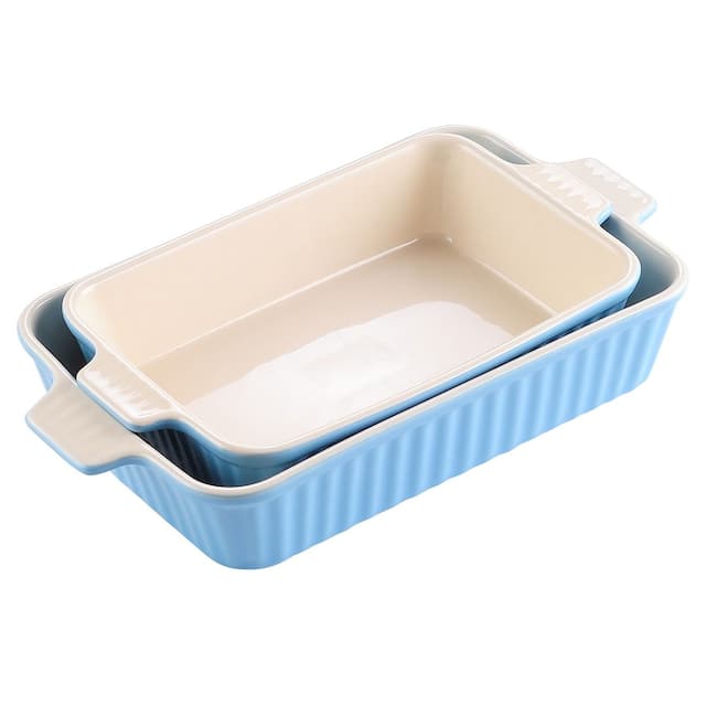 MALACASA Series Bake.Bake, Rectangle Porcelain Bakeware Set - 12"&13.3"  - Blue
