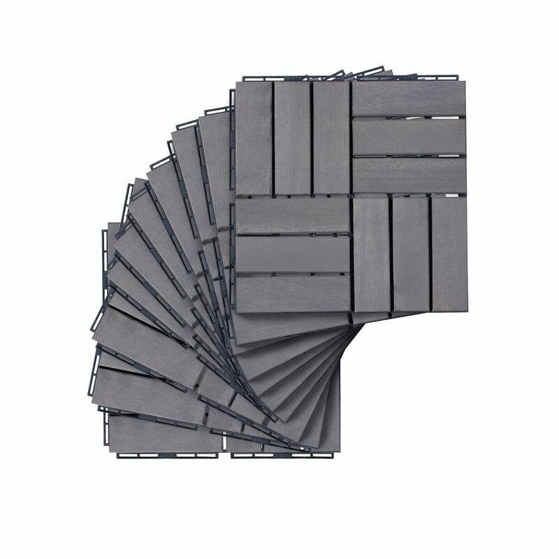 Interlocking Deck Tiles Checker Pattern, 12" x 12" Square Acacia Hardwood Outdoor Flooring