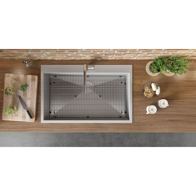 Ruvati 33" x 22" Drop-in Topmount 16 Gauge Zero Radius Stainless Steel Kitchen Sink Single Bowl - RVH8000 - 33" x 22"