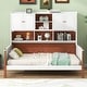 preview thumbnail 3 of 12, Twin Platform Bed with Storage Shelves, Cabinets, and Walnut Accents, White+Walnut