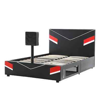 X Rocker Orion eSports Gaming Bed Frame with TV Mount, Black/Red, Full