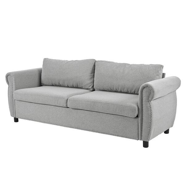 Gray Pull Out Sofa Convertible 2in1 Upholstered Couch w/ Nail Arm