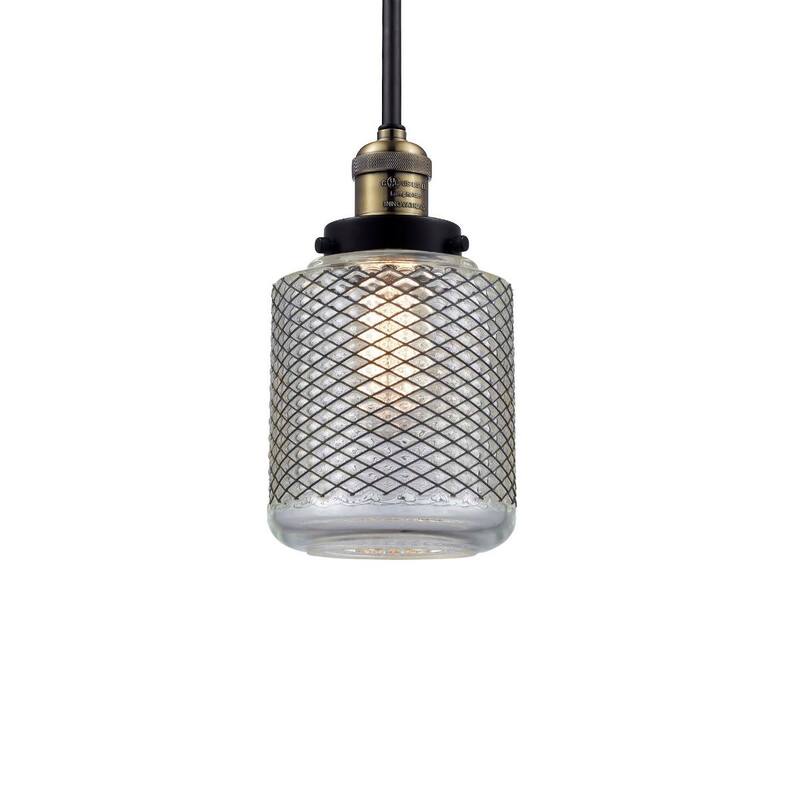 Innovations Lighting Stanton Single Light 6" Wide Mini Pendant with - Black / Antique Brass / Vintage Wire Mesh