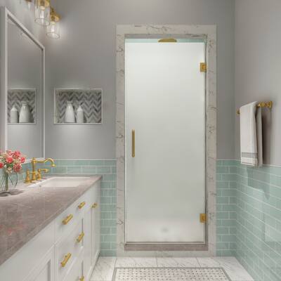 Kinkade XL 23.25 - 23.75 in x 80 in Frameless Hinged Shower Door with Ultra-Bright Frosted Glass