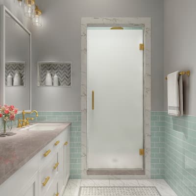 Kinkade XL 28.25 - 28.75 in x 80 in Frameless Hinged Shower Door with Ultra-Bright Frosted Glass