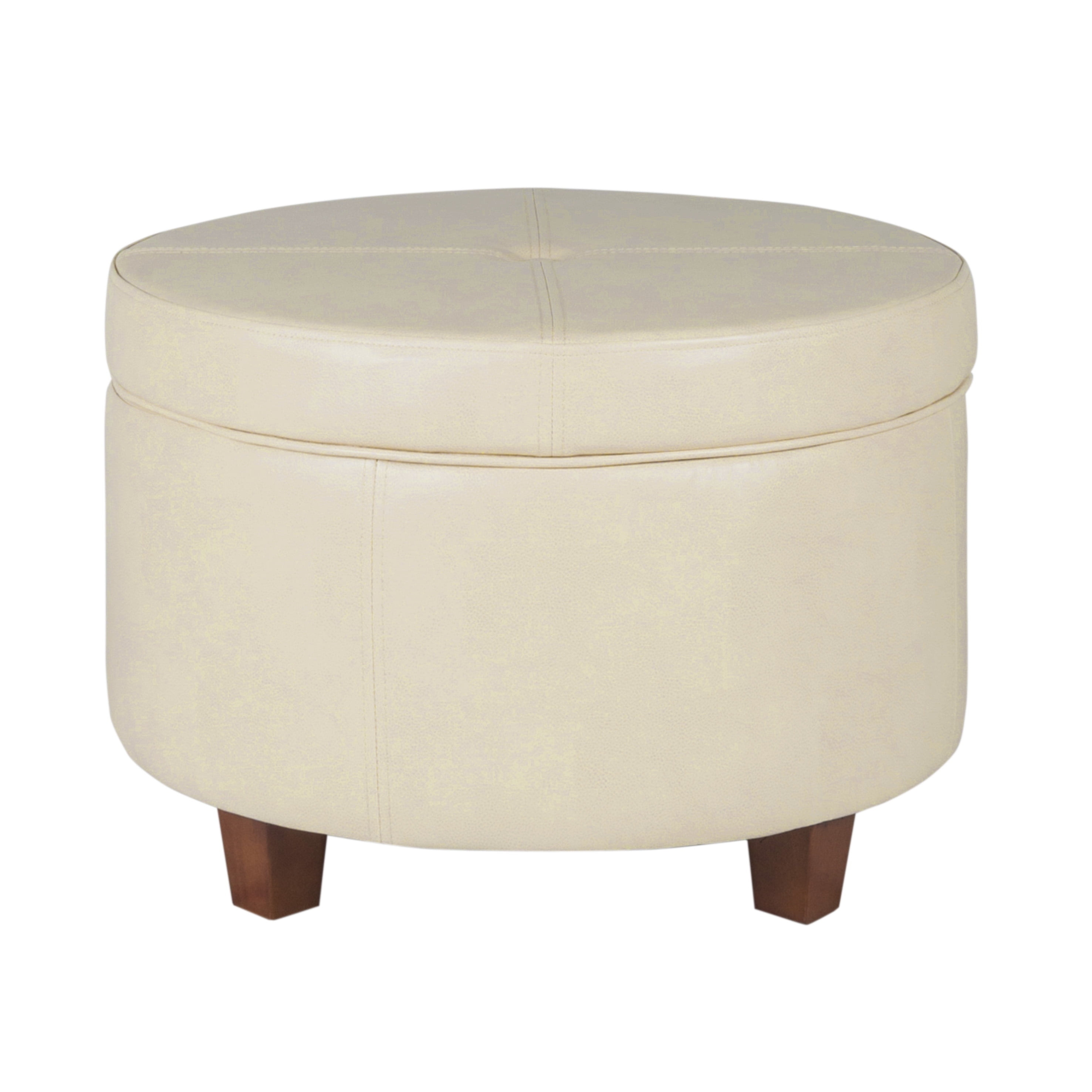 24-inch Large Round Storage Ottoman with Lift-off Lid, Multiple Neutral Colors, Faux Leather Upholstery, Wood Legs