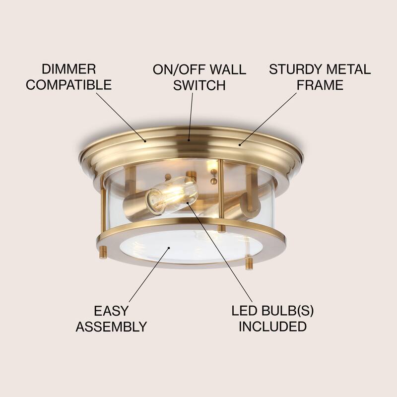 Henry 13.25" Metal/Glass LED Flush Mount, by JONATHAN Y