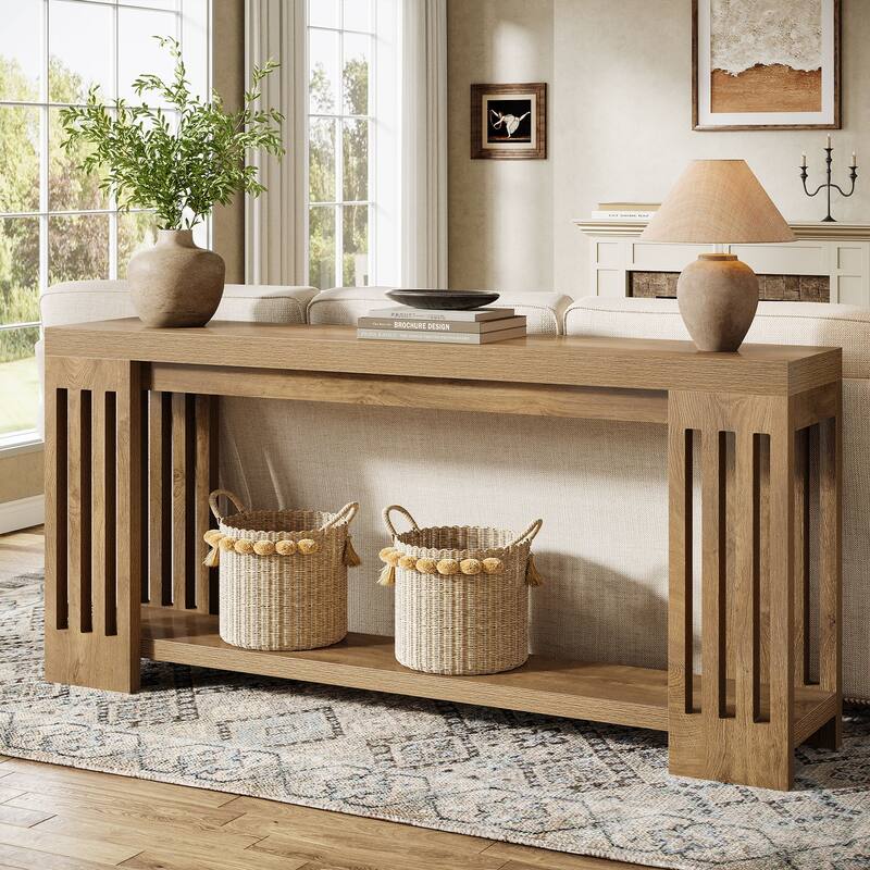 70.9-Inch Farmhouse Extra Long Sofa Console Table for Entryway - Brown
