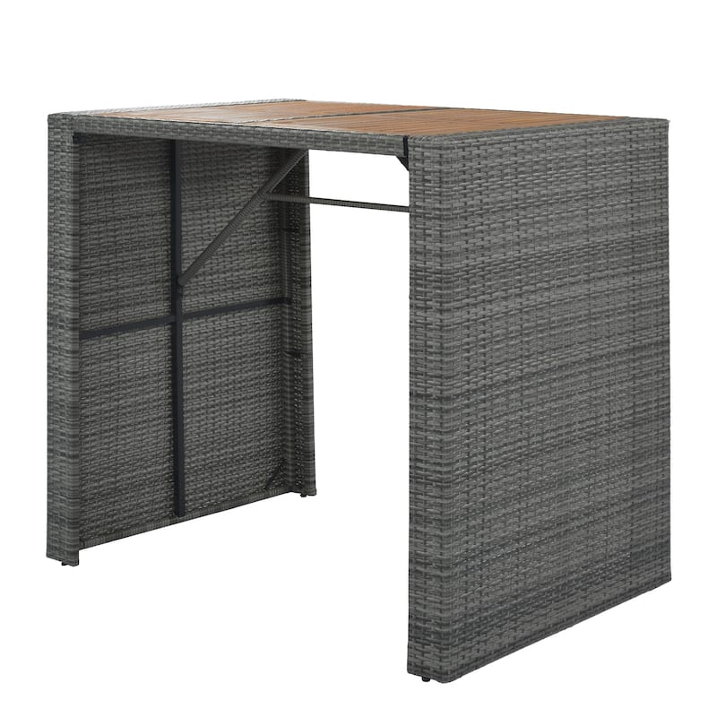 5-pieces Outdoor Patio Wicker Bar Set, Bar Height Chairs With Non-Slip Feet And Fixed Rope, Removable Cushion