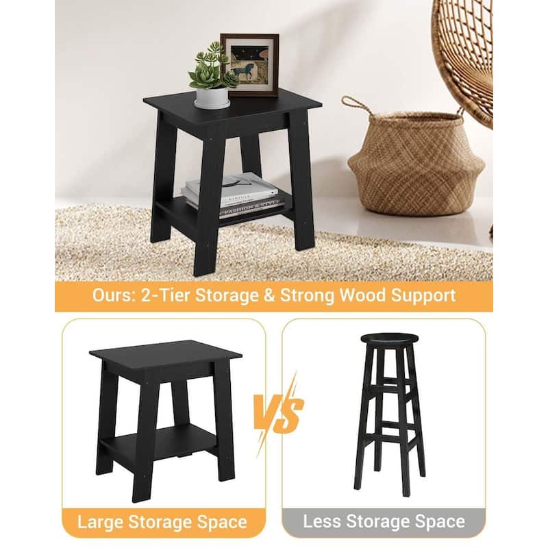 , Rustic Side Table with Storage Shelf, Small Center Table