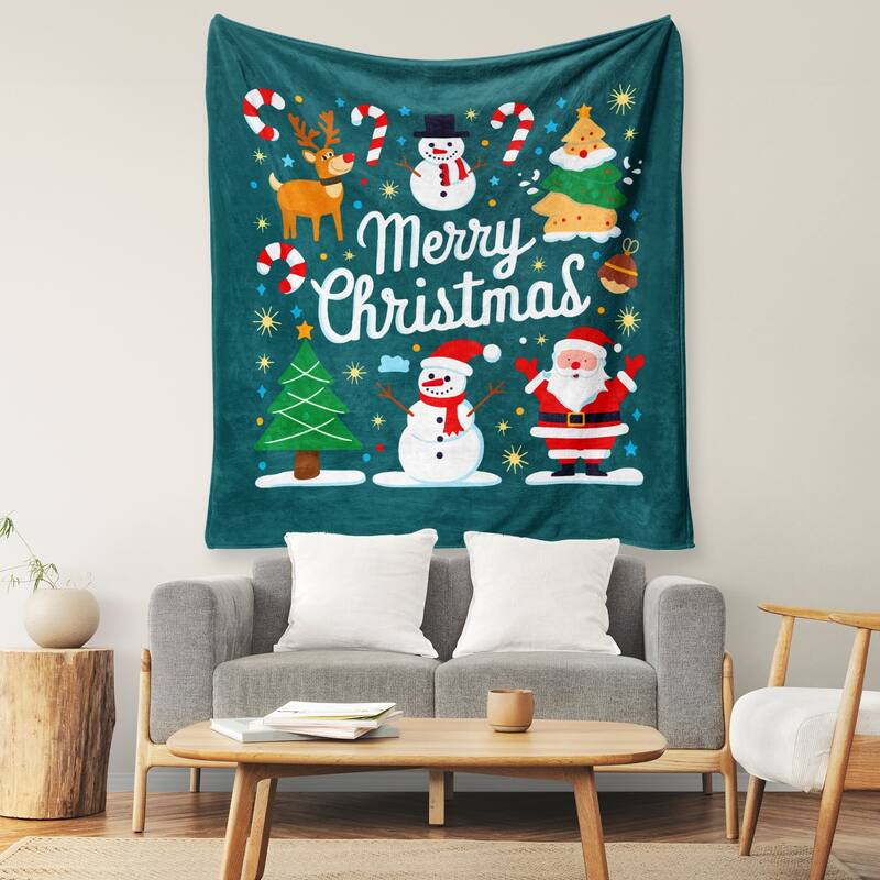 Christmas Prints Fleece Blanket Holiday Theme Fuzzy Warm and Cozy Throw Blanket