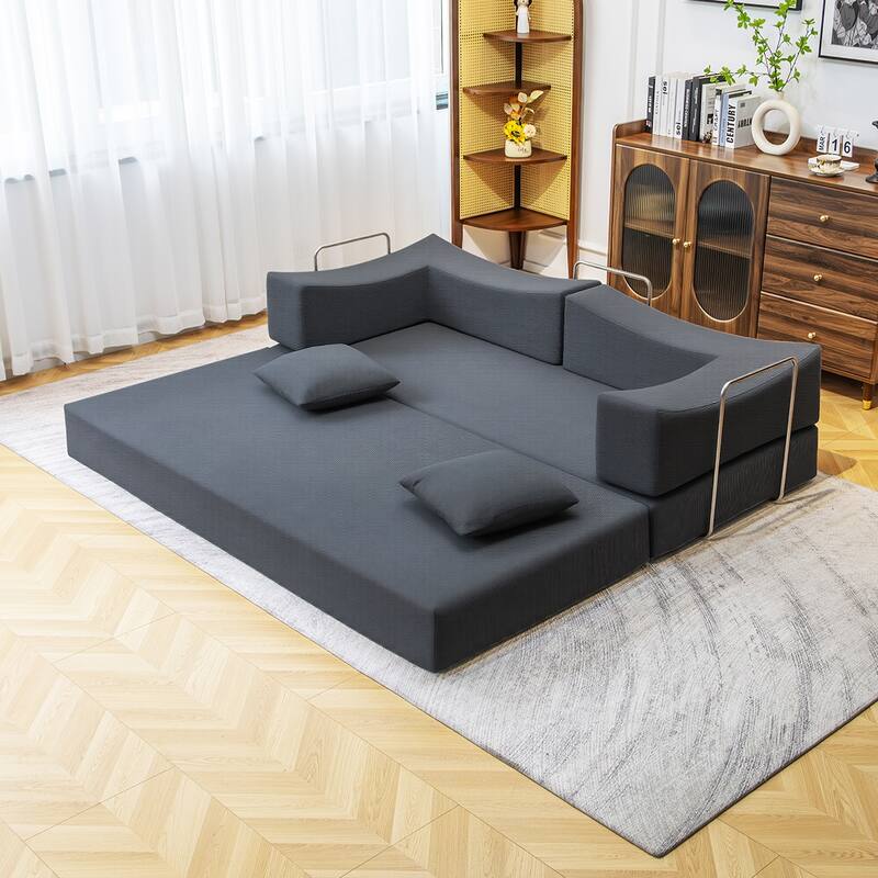 2-in-1 Convertible Sofa Bed, Memory Foam Mattress, No Assembly, Space-Saving for Living Room, Bedroom