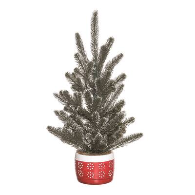 Transpac Artificial 24 in. Multicolor Christmas Cozy Evergreen Tree - Green/Red