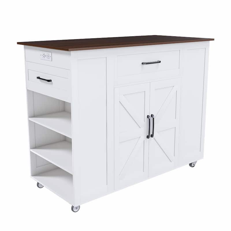46" Kitchen Island on Wheels with Storage & Power Outlet