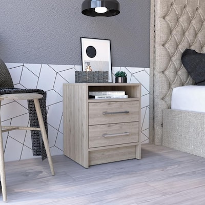 Modern Light Gray Bedside Table, 19.9"H with Two Drawers and Display Shelf
